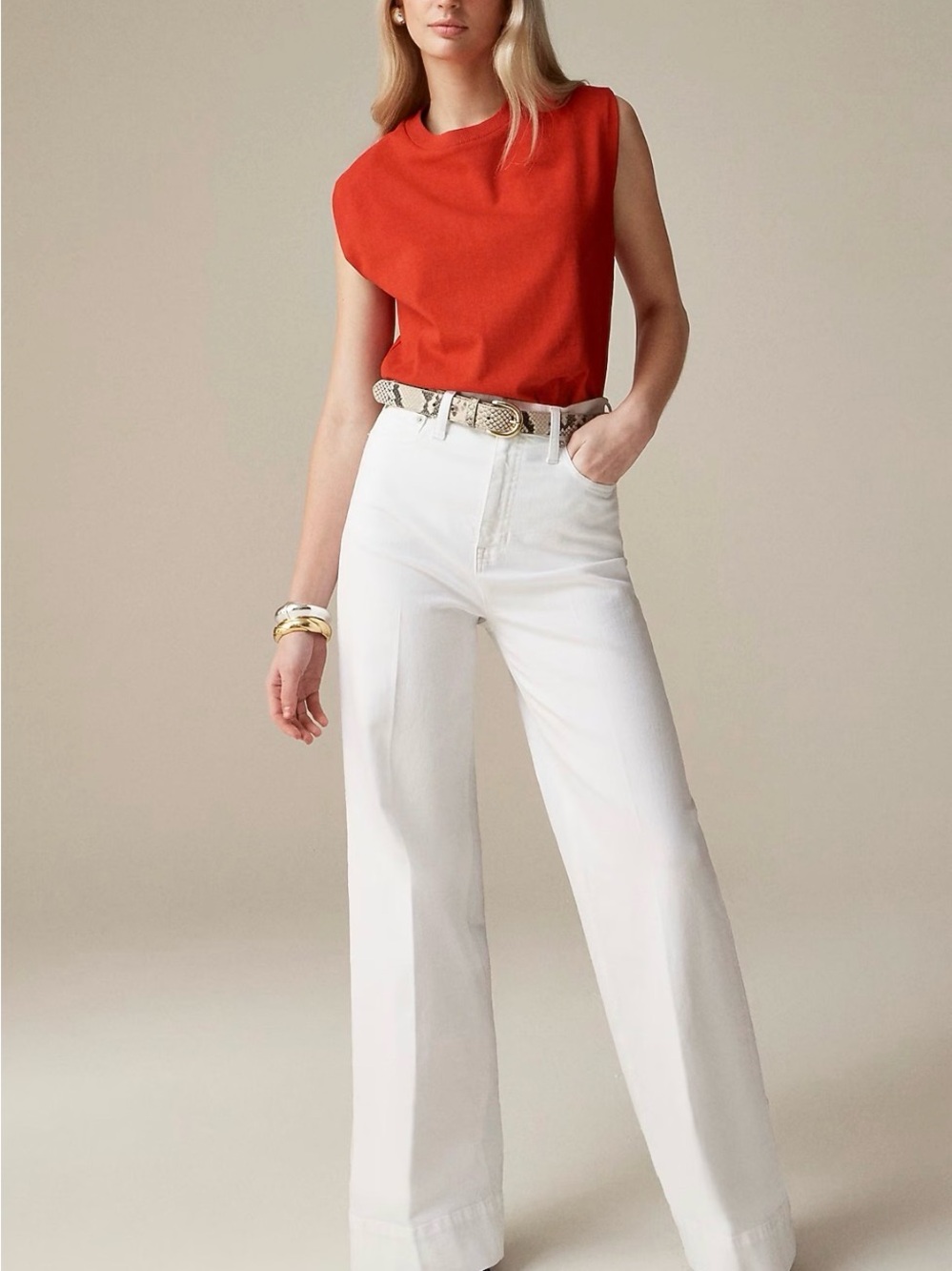 J. Crew White Wide-Leg Trousers